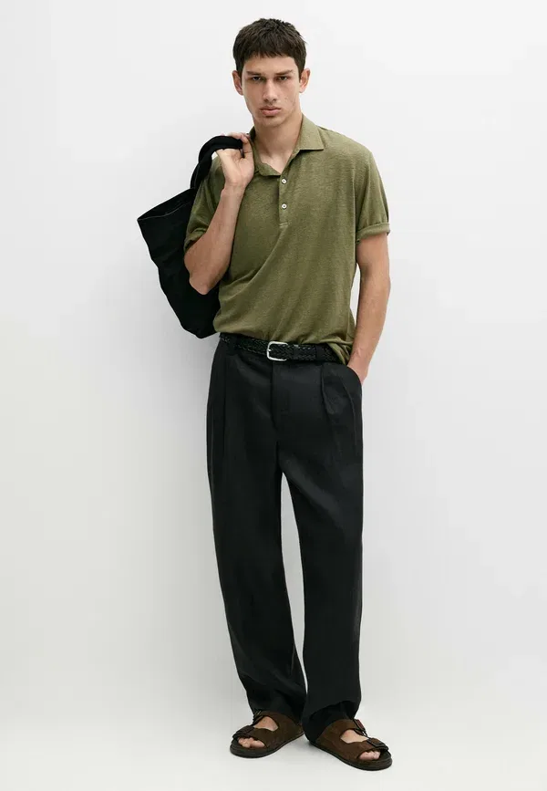 Поло из льна Short sleeve polo Massimo Dutti, Khaki, хаки — фото 2
