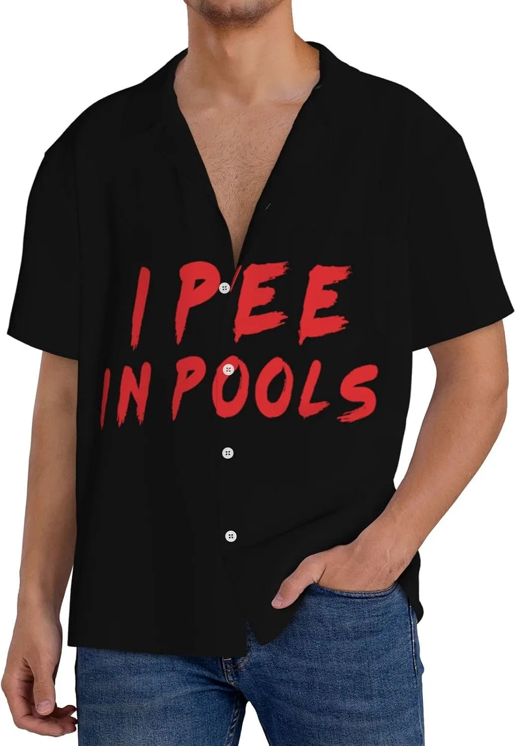 Мужская свободная рубашка с кубинским воротником I Pee In Pools, Black