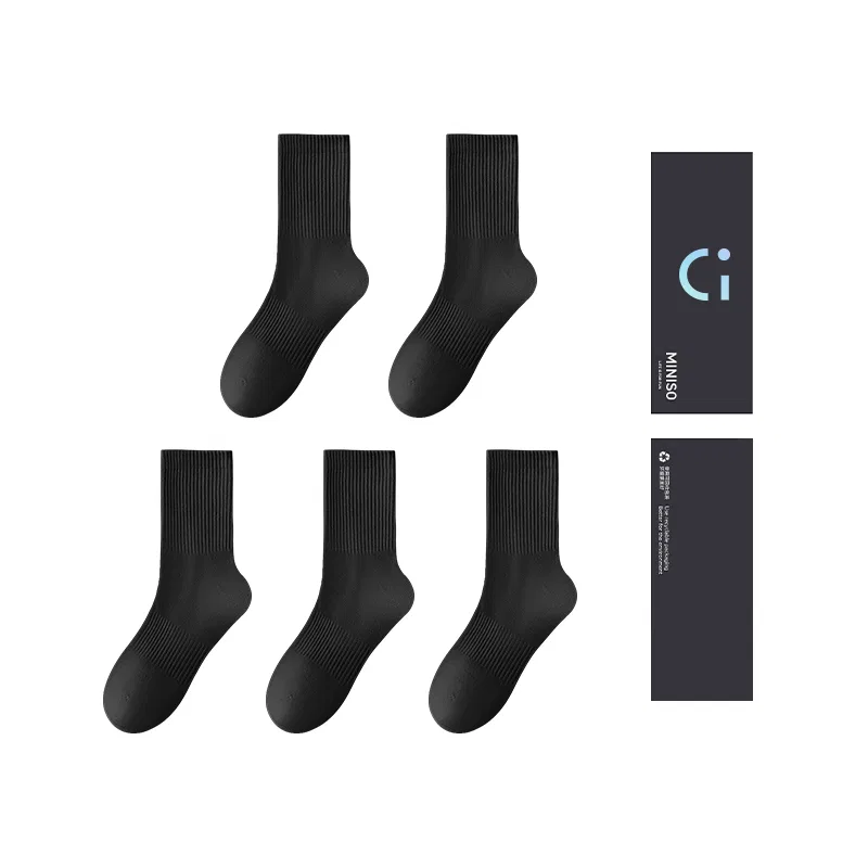 Детские носки с принтом набор из 5 пар MINISO, 5 Black