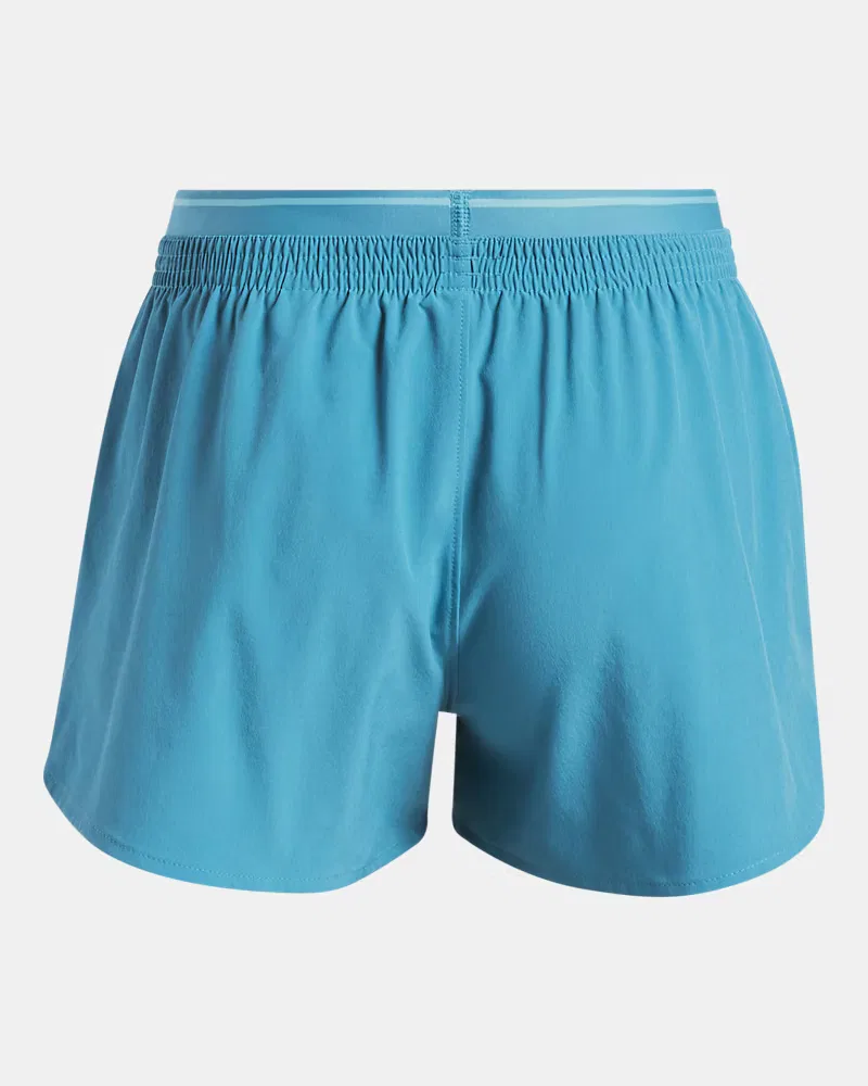 Шорты детские для девочек, внутренний шов 6,4 см, быстросохнущие UA Vanish Woven UnderArmour, Boundless Blue/Blue Haze — фото 2