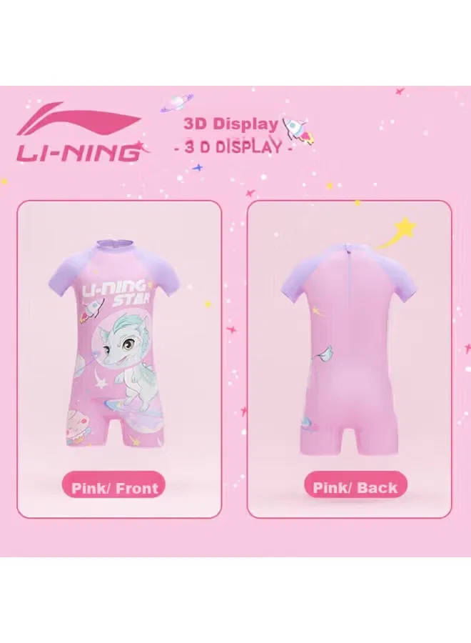 Купальник детский слитный с принтом 906 Li-Ning, розовый — фото 2