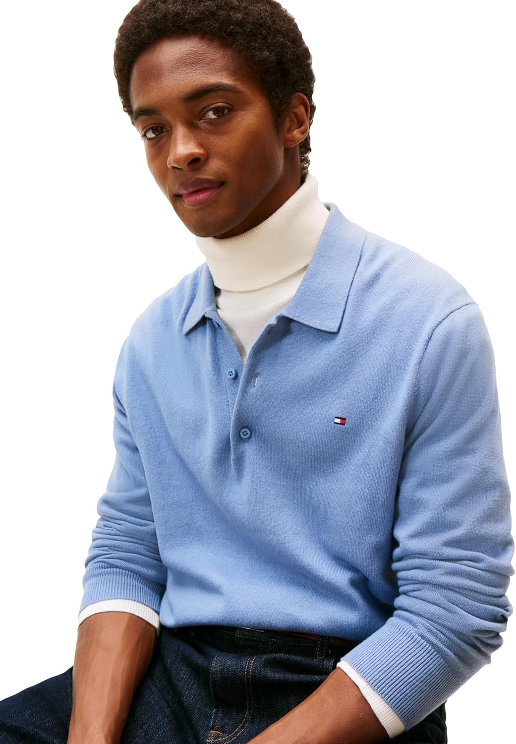 Мужской свитер-поло Tommy Hilfiger из хлопка и кашемира с длинными рукавами, Brisk Blue — фото 2