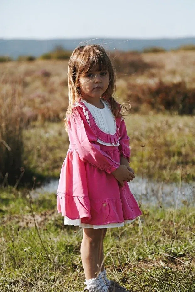 Детское платье для девочек с длинным рукавом Baby Animals, Dark Pink — фото 3