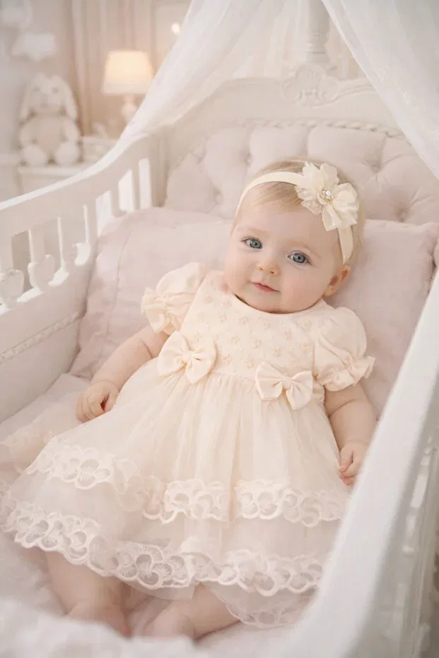 Детское платье для девочек с кружевом Miniday Baby, Beige — фото 2