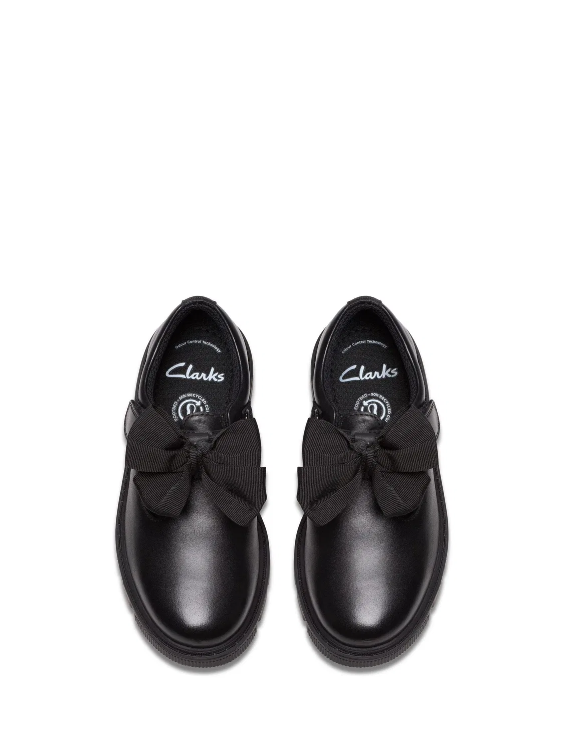 Туфли Clarks Lorcam Hope для девочек, черные, кожаные, со съемным бантом — фото 4