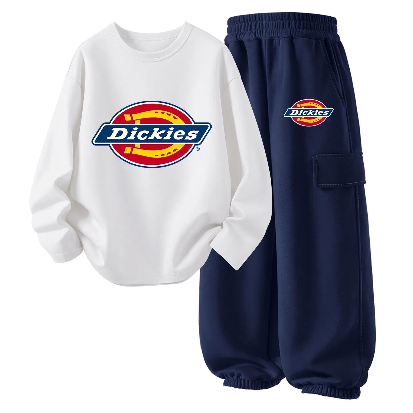 Детский спортивный комплект с воротником-поло, модель Standard Thick White+Standard Thick K Navy Blue, Dickies, White/Navy Blue
