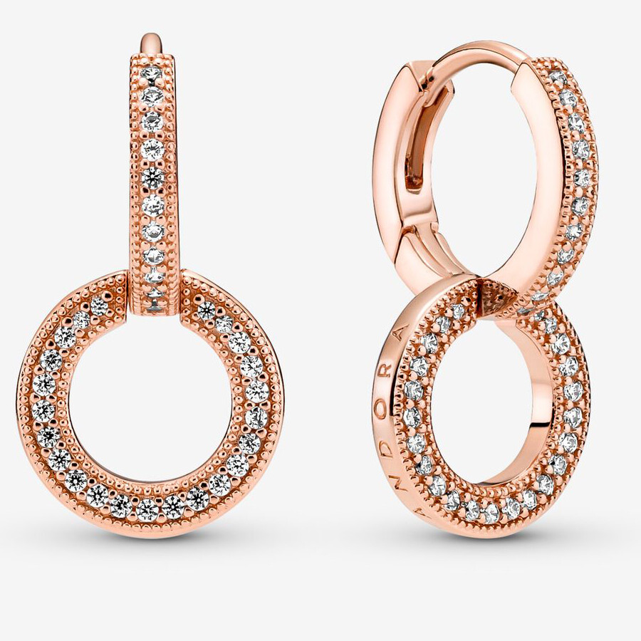 

Серьги Pandora Sparkling Double, розовое золото