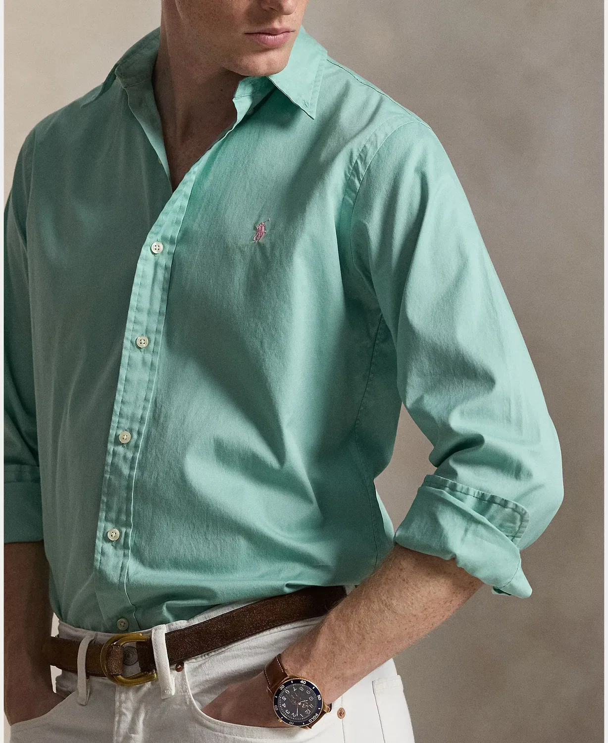 Мужская рубашка Regular Fit из твила Polo Ralph Lauren, Verde Agua — фото 3