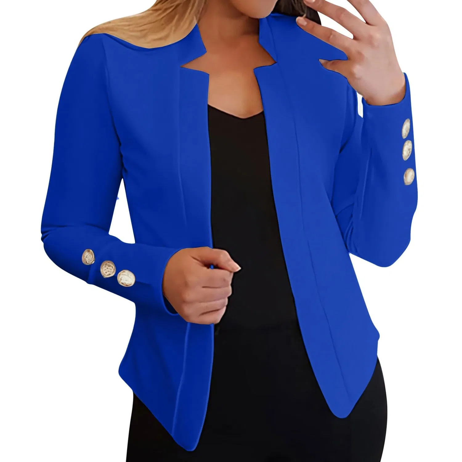 Женский блейзер с длинным рукавом Elegant Long Sleeve Open Front Cardigan Jackets, Blue — фото 2