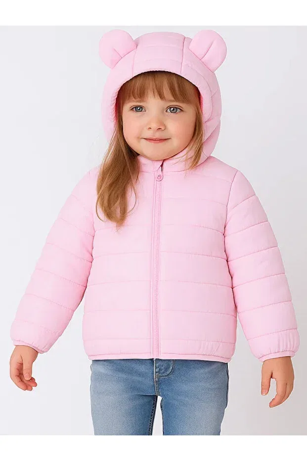 Детский зимнее пуховик для девочек с капюшоном Mini Fluff Girl's Puffer Coat Midu & Fun, Pink