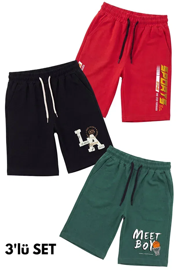 Детские шорты-капри с принтом 3-предметный комплект Panios Kids, Red-Black-Khaki
