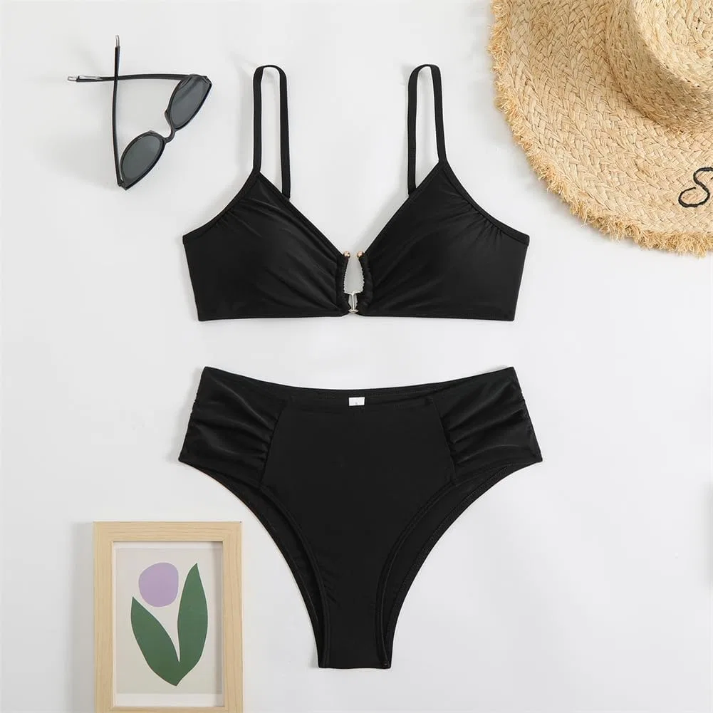 Женский бикини с утягивающим топом и высокой талией, Butterfly Wing Print, Black — фото 3