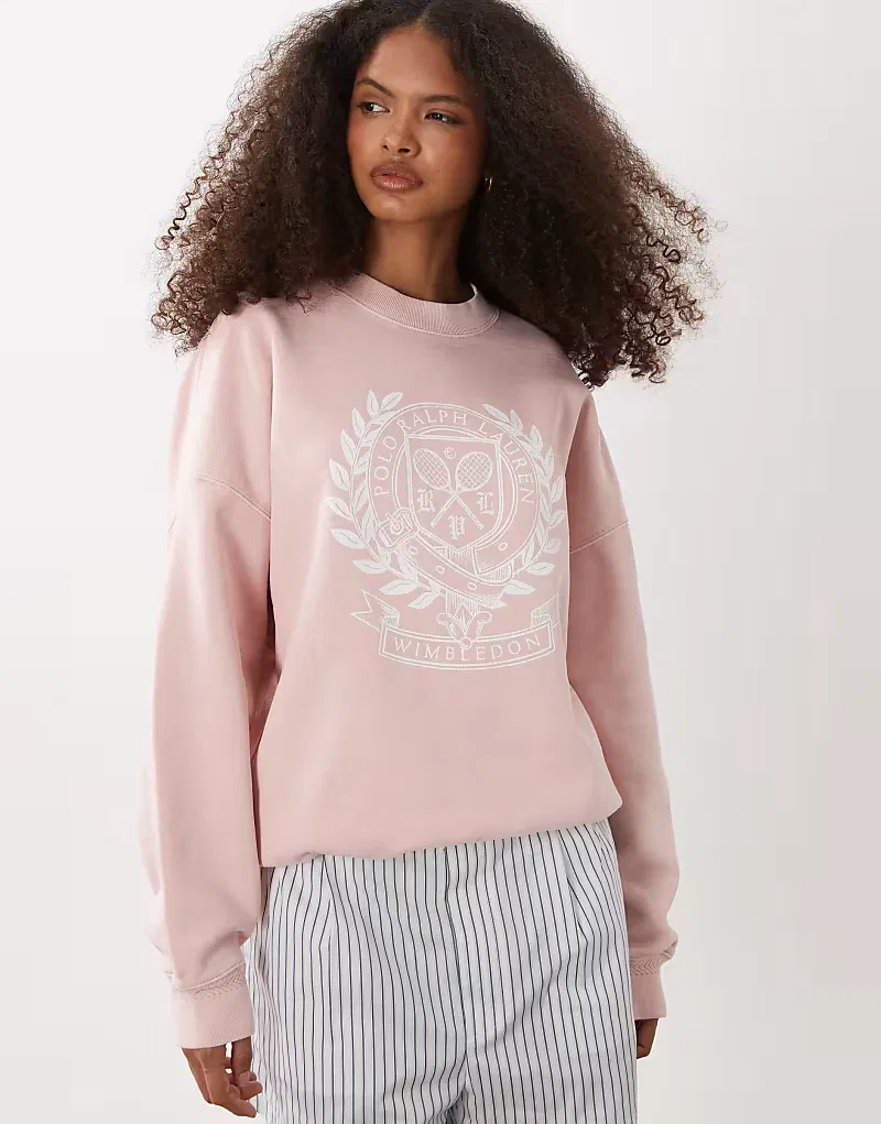 Толстовка Polo Ralph Lauren Wimbledon Capsule свободного кроя с вышитым гербом, карамельно-розовый