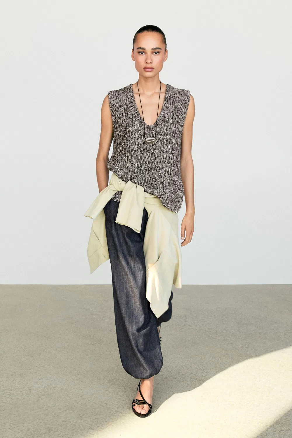 Топ Massimo Dutti Cotton Blend Heathered Knit, антрацитово-серый — фото 3