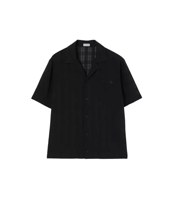 Мужская рубашка с коротким рукавом из хлопка Relaxed Fit Check Cotton Voile Shirt Burberry, черный — фото 3
