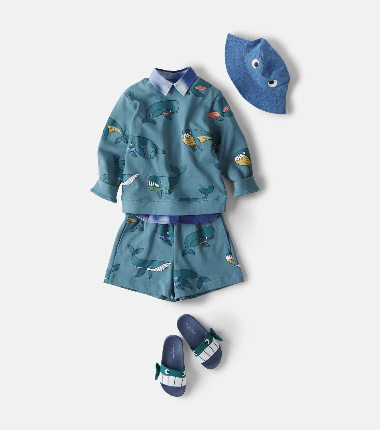 Комплект из свитшота и шорт хлопковый с принтом Stella Mccartney Kids, синий — фото 2