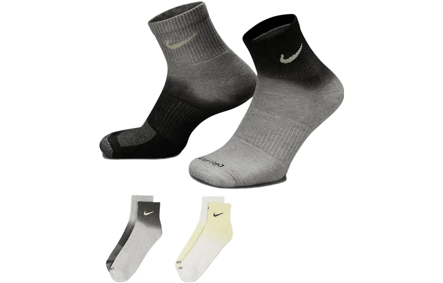 Мужские носки с принтом Nike Everyday Plus Ankle Socks, 2 пары, Black/Yellow