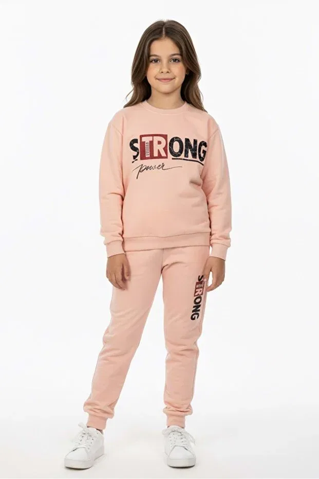 Детский спортивный костюм для девочек из футера с принтом Strong Motif Mnk Baby&Kids, Somon