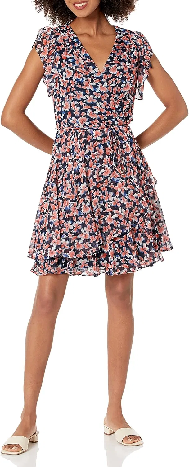 Женское платье V-образный вырез Fit & Flare Tommy Hilfiger, Sky Captain/Grenadine