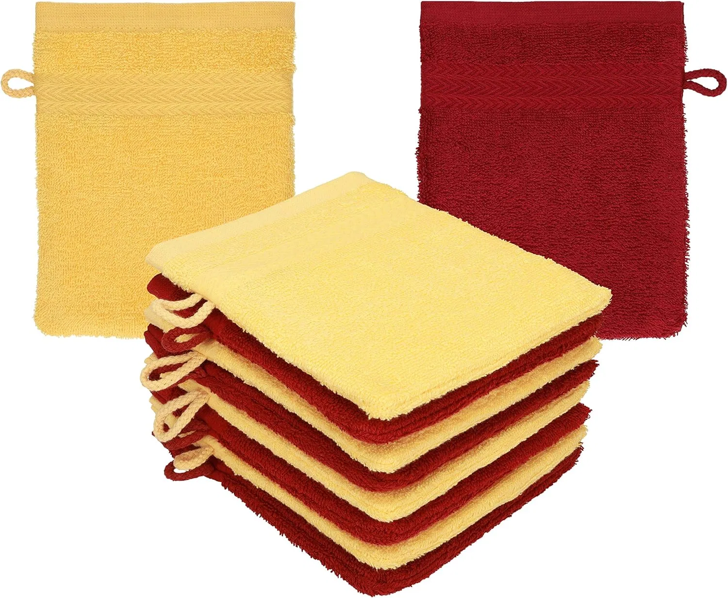 Мочалки для мытья, набор 10 шт, хлопок, 16 x 21 см, Betz, Honey Yellow & Ruby Red