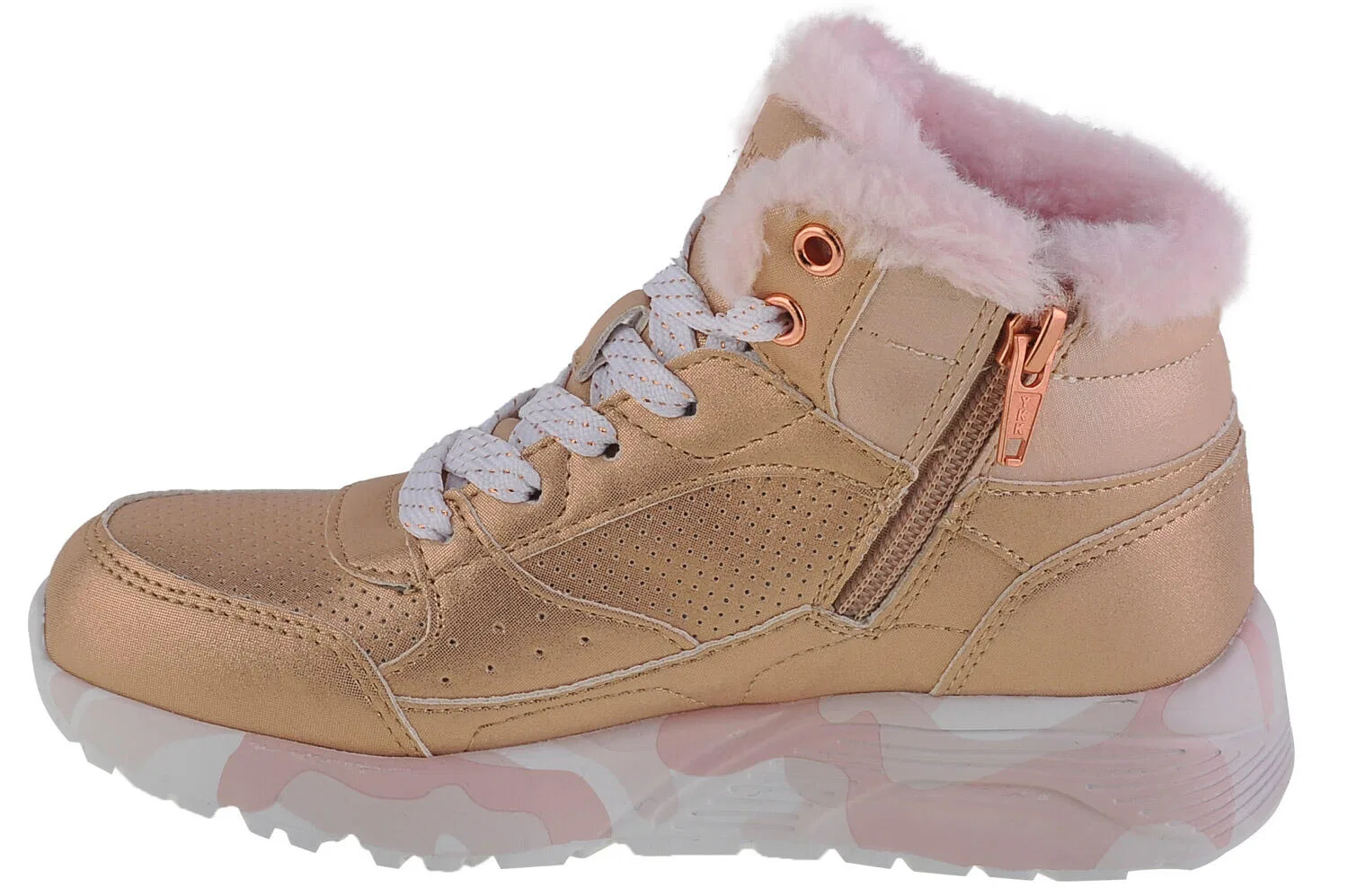 Детские кроссовки для девочек с технологией Air-Cooled Memory Foam Uno Lite Camo Dazzle Skechers, Gold Rosa — фото 2