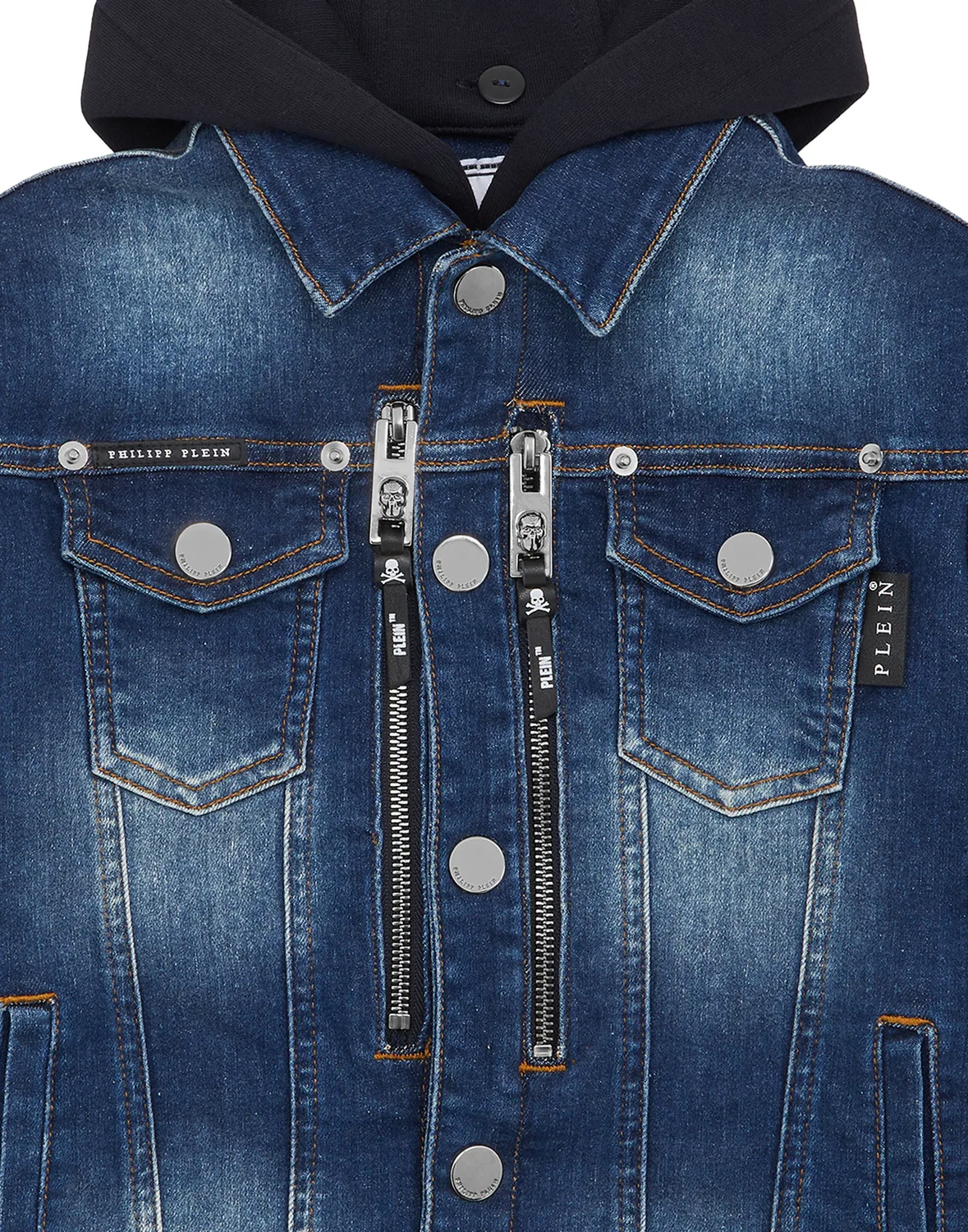 Детская джинсовая куртка оверсайз с кожаными вставками Racing Club PHILIPP PLEIN, Blue Shark — фото 3