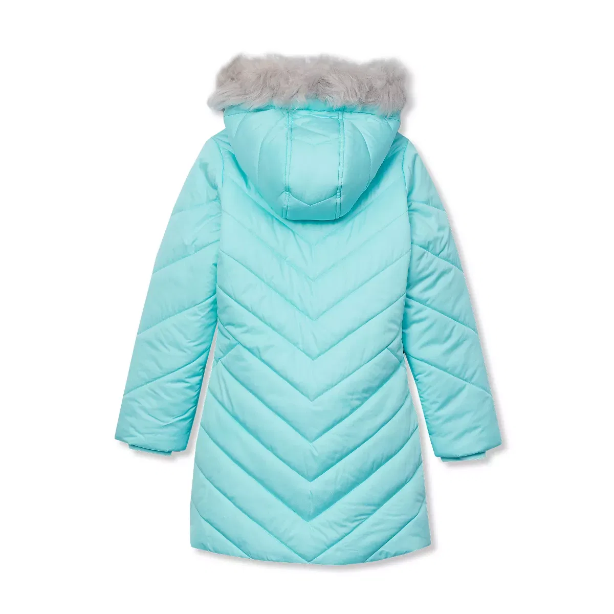 Детское пальто для девочек стеганое с капюшоном Lands' End, Aqua Splash — фото 2