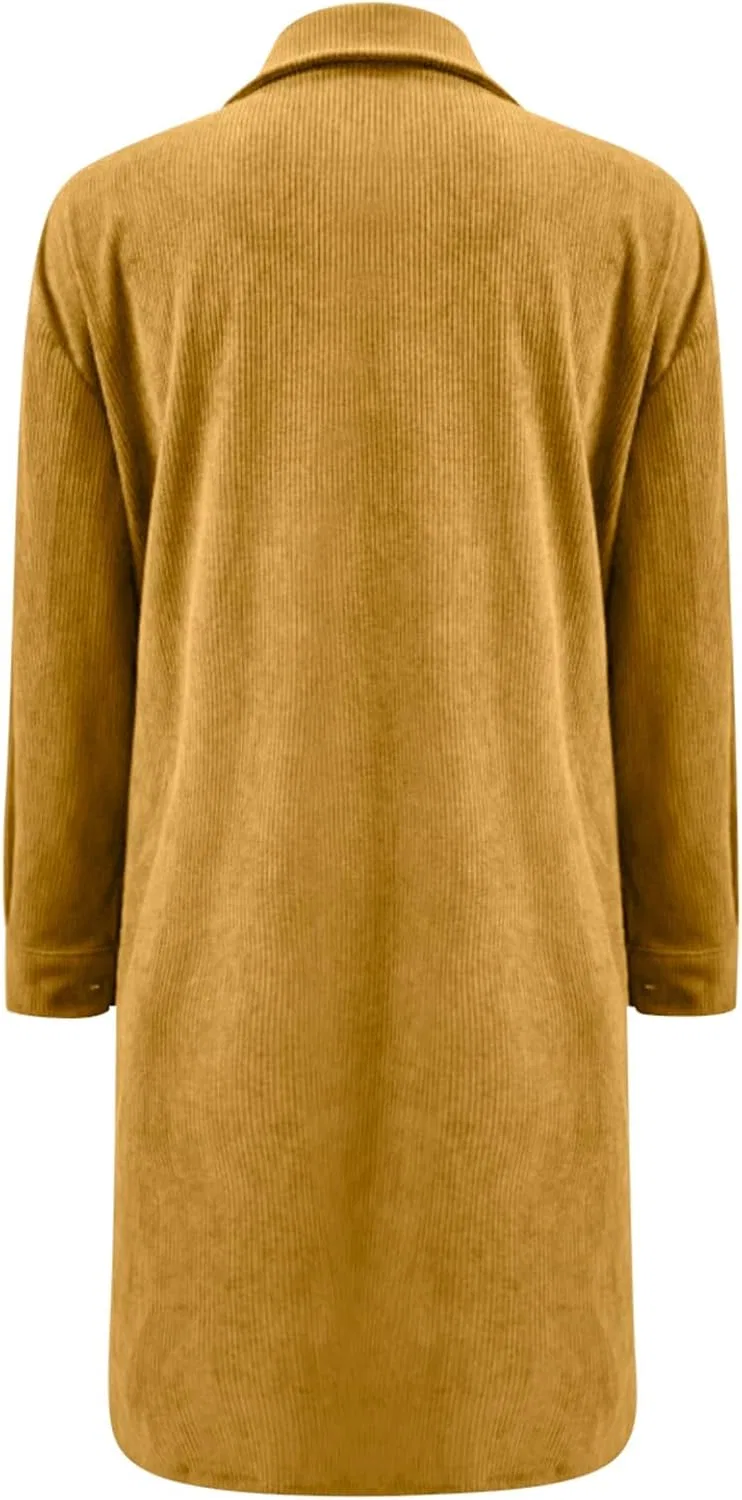 Женское платье-рубашка из вельвета с воротником Corduroy Long Sleeve Maxi Dress, Orange — фото 4