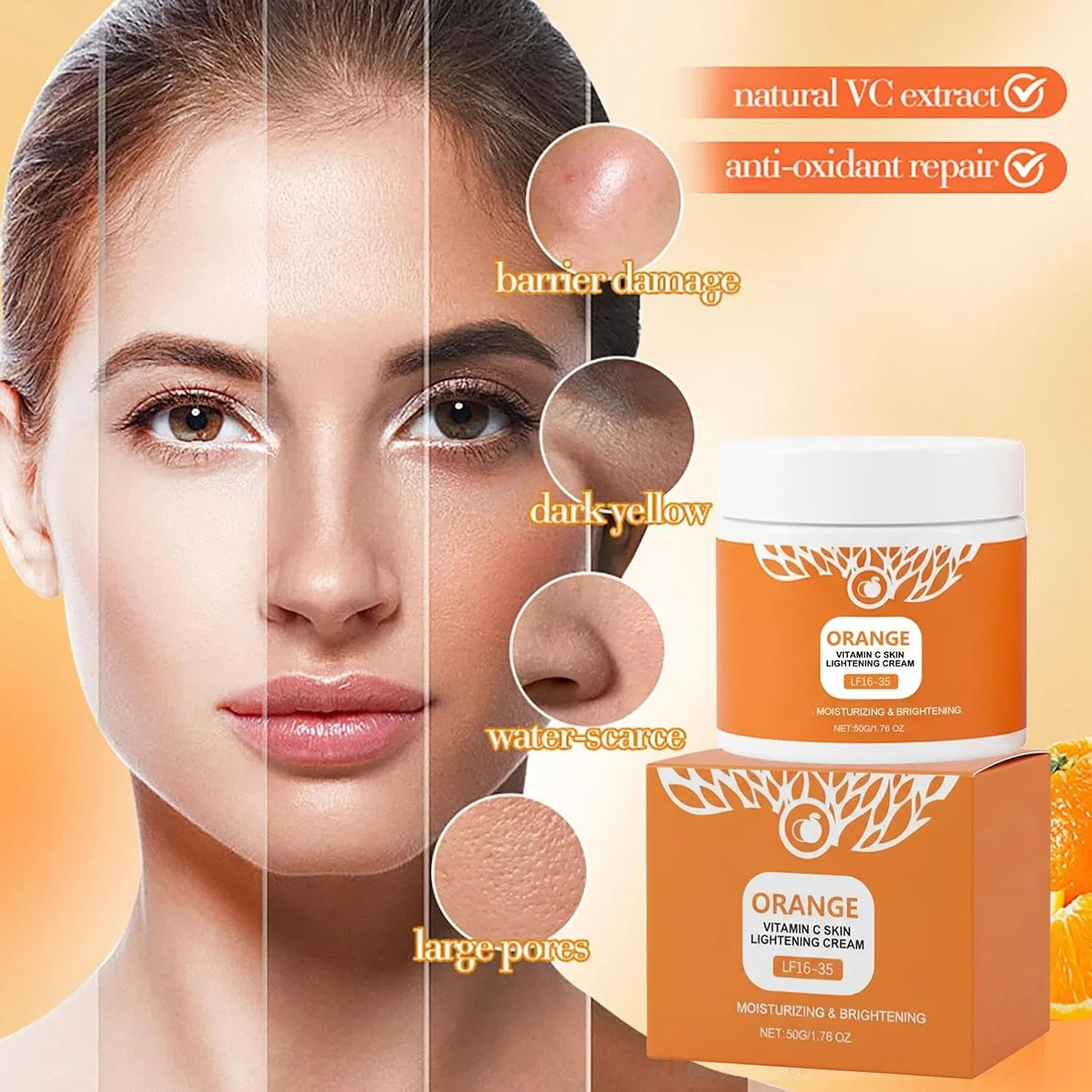 Крем для лица Orange Vitamin C Skin Lightening Cream Yuxtth, 50 г — фото 3