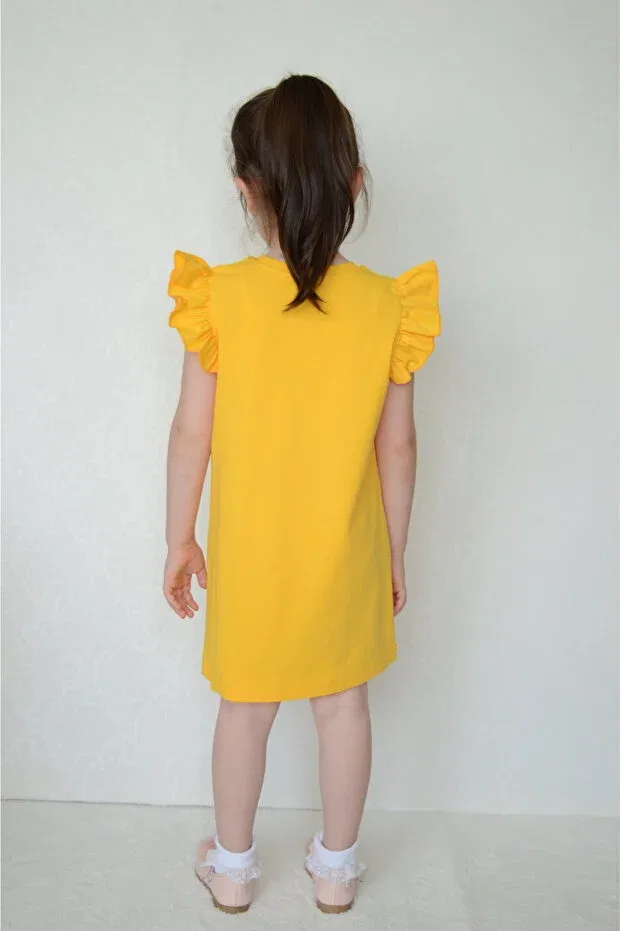 Детское платье для девочек с принтом Summer Girl's Dress Sevimli, Yellow — фото 3
