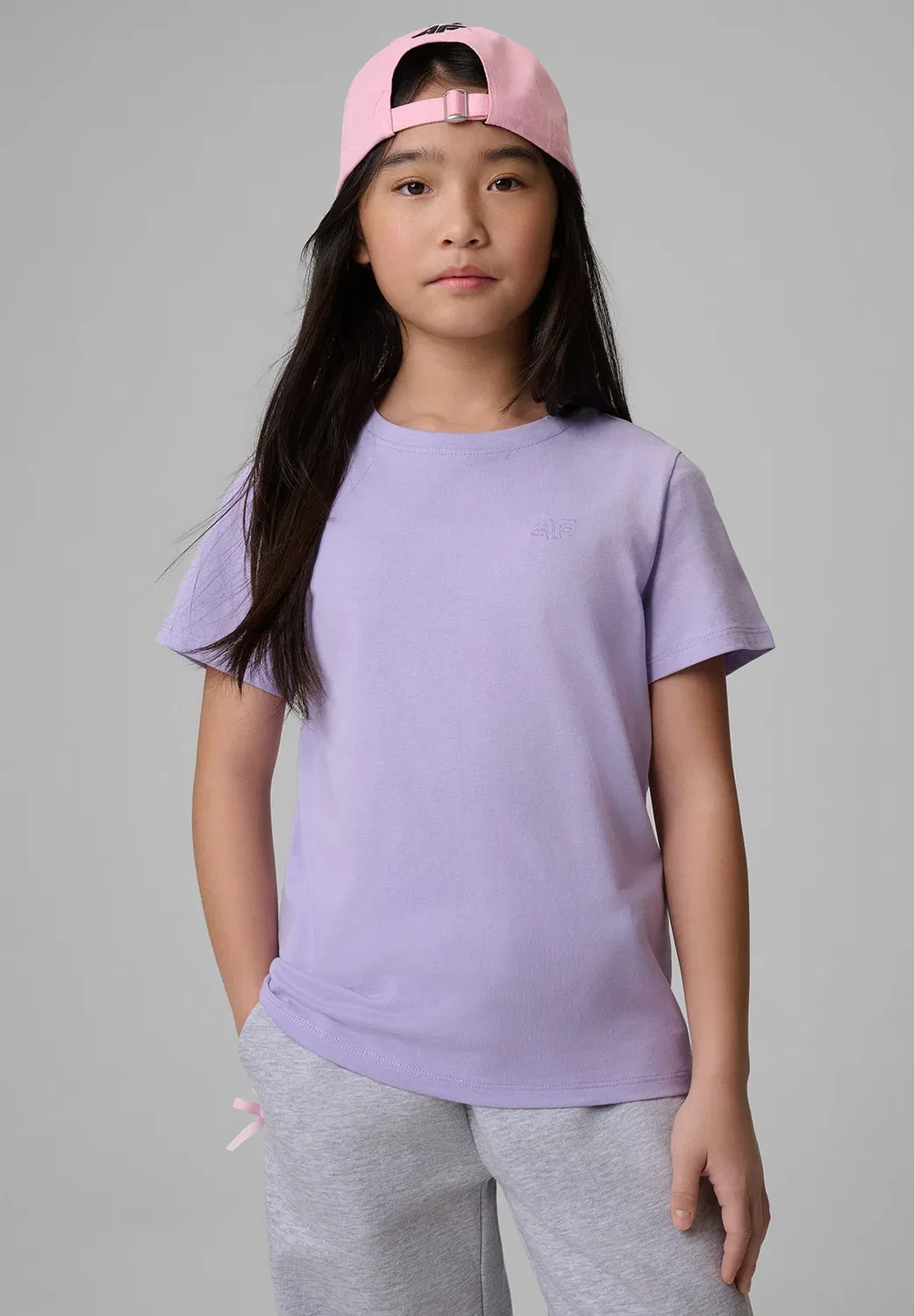 Футболка Regular gładki dziewczęcy - beżowy 140 (9-10 лат) - спортивная футболка 4F, Violet — фото 2
