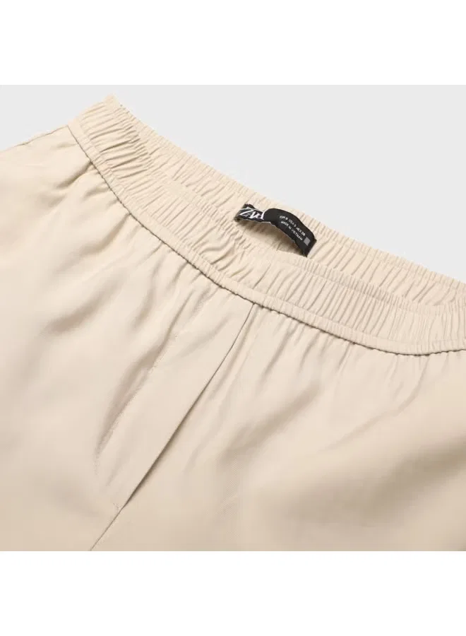 Брюки свободные с высокой посадкой Zara, светлый хаки — фото 4
