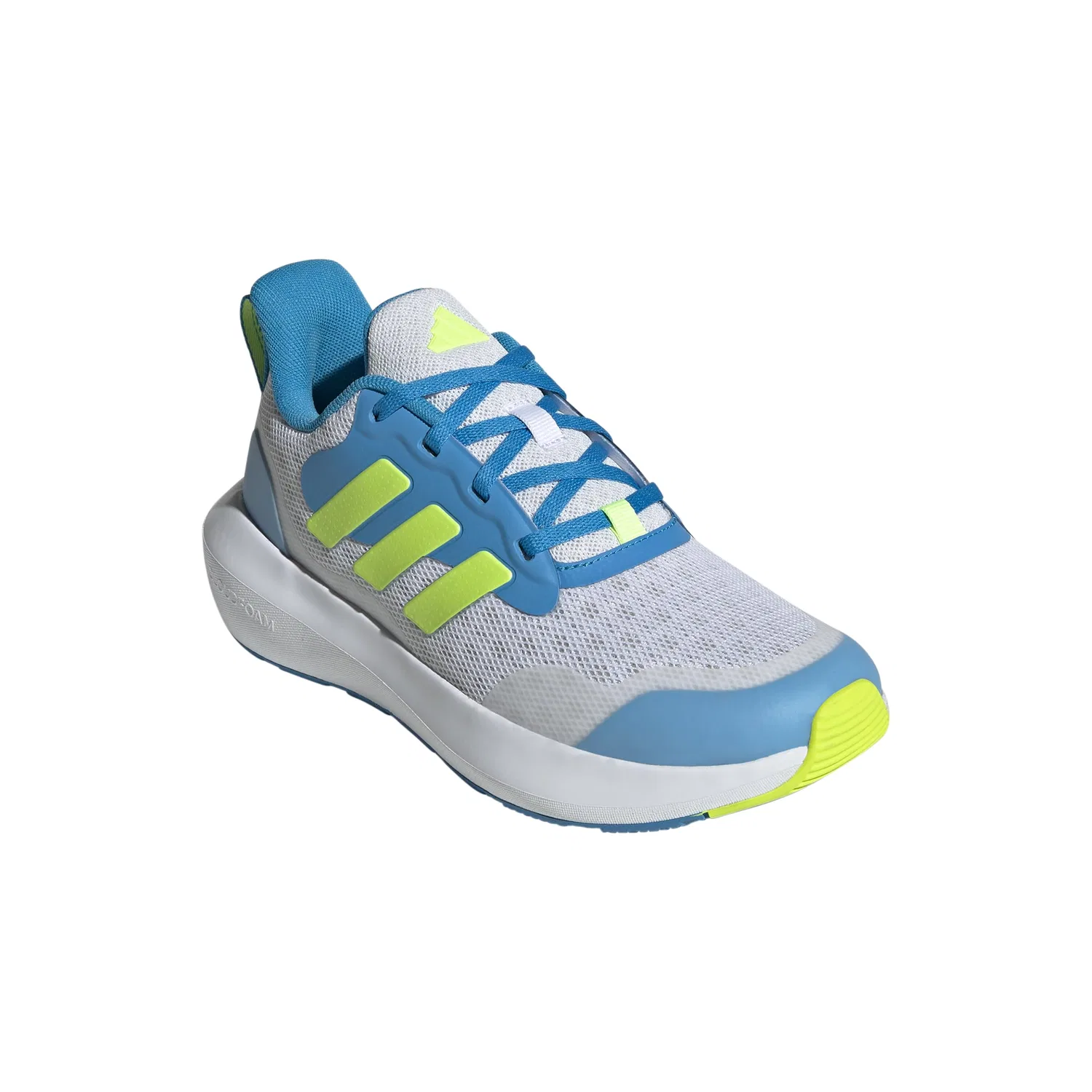 Детские кроссовки для девочек с шнуровкой Fortarun 3.0 Adidas, Grey Dotted Lemon Shiny Solar Blue — фото 2