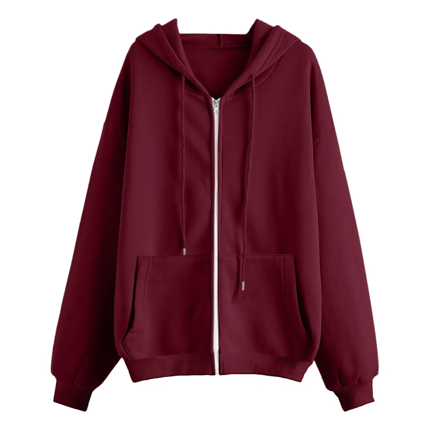 Женский худи с длинным рукавом на молнии Oversized Solid Color, Wine — фото 3