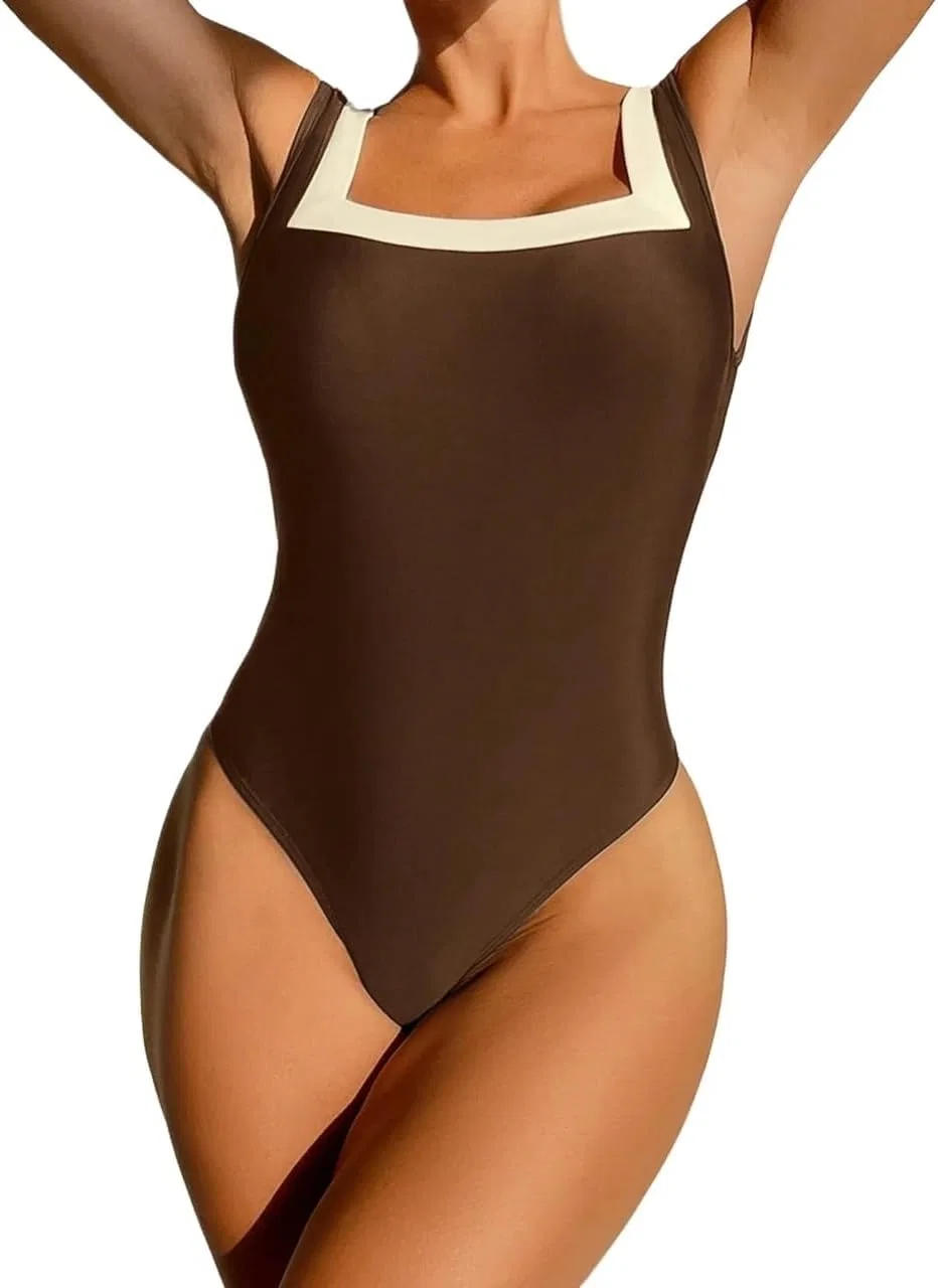 Женский цельнокроеный купальник с открытой спиной Monokini, Brown