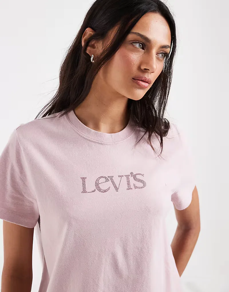 Футболка Levi's с логотипом и розовыми стразами