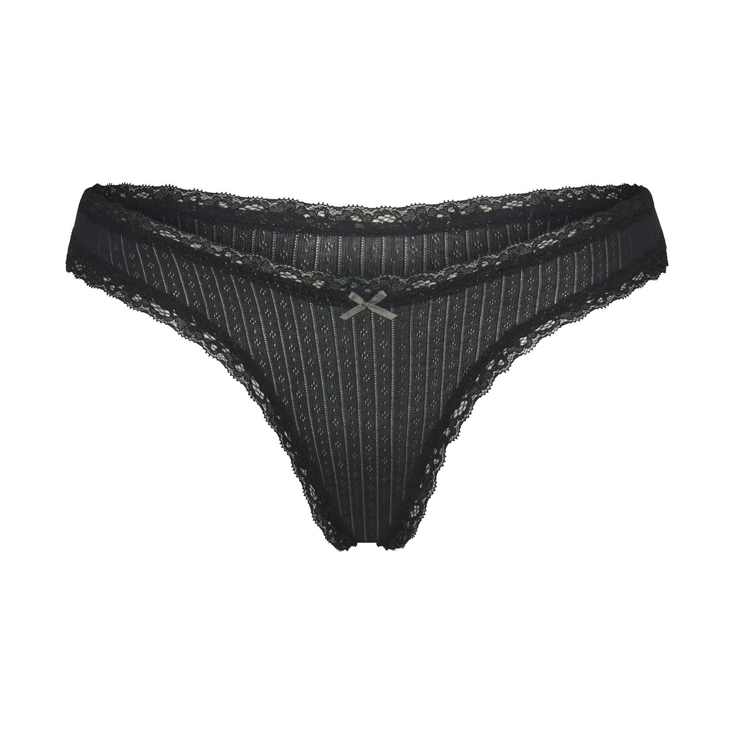 

Трусы-тонг Skims Lightweight Cotton Pointelle Lace, черный