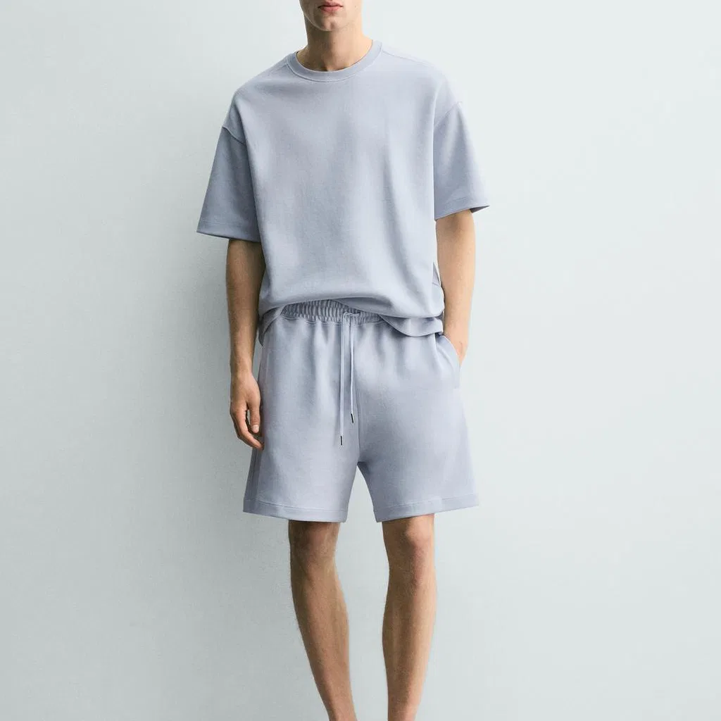 Мужская футболка с круглым вырезом Sky Blue ZARA — фото 4
