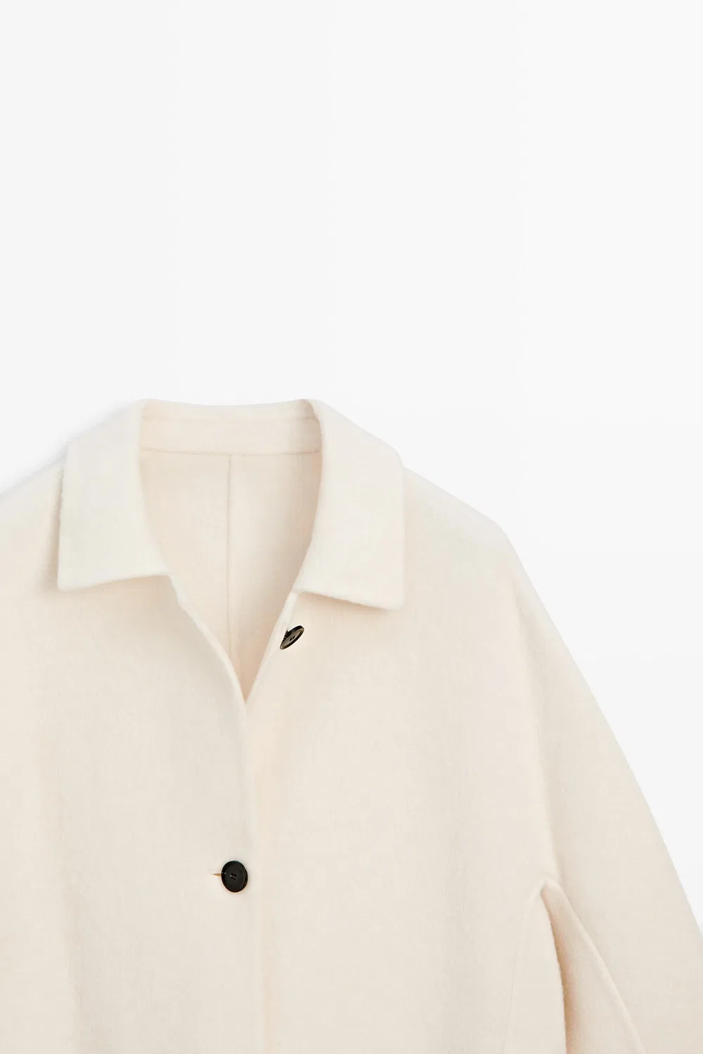 Пальто Massimo Dutti Medium Single-breasted Wool Blend, кремовый — фото 4