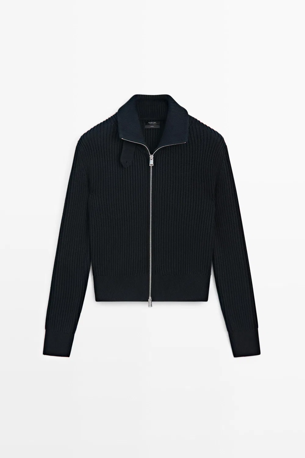 Кардиган Massimo Dutti 100% Cotton Knit With High Neck Detail, темно-синий — фото 2