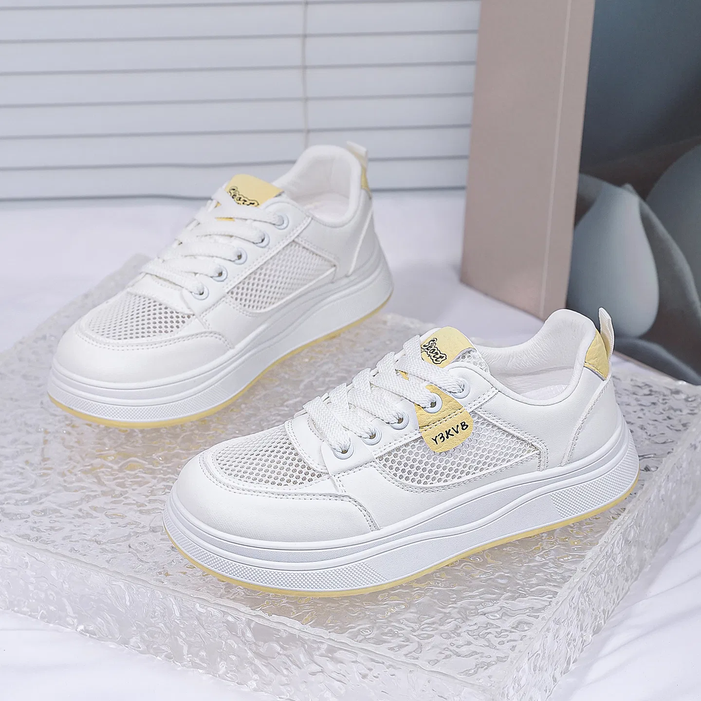 Детские кеды для скейтбординга с принтом White Yellow VENICEW, White Yellow — фото 4
