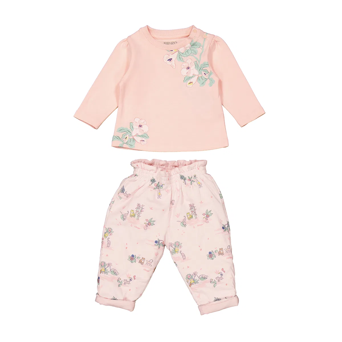 Комплект из топа и брюк с цветочным принтом Girls Floral-Print Long Sleeve Set Kenzo, Veiled Pink