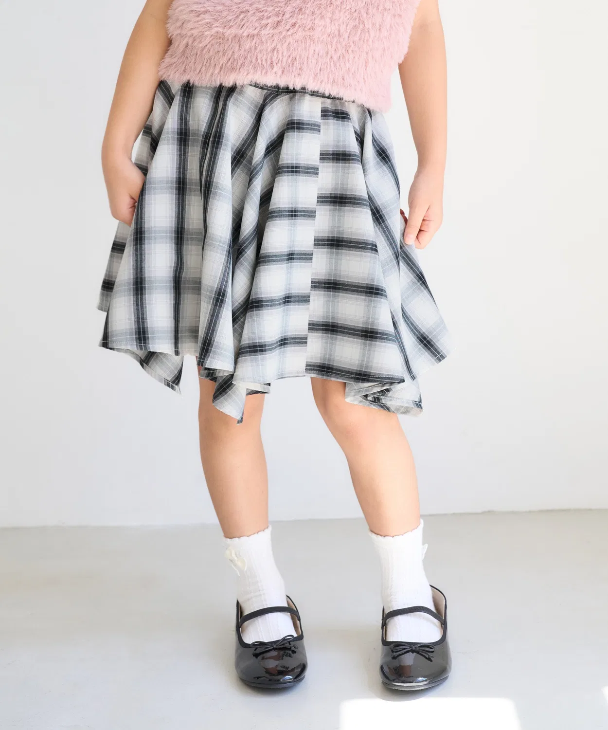 Детская юбка с принтом с внутренними шортами Irregular Hem Check ROPE' PICNIC, Sax Blue — фото 2