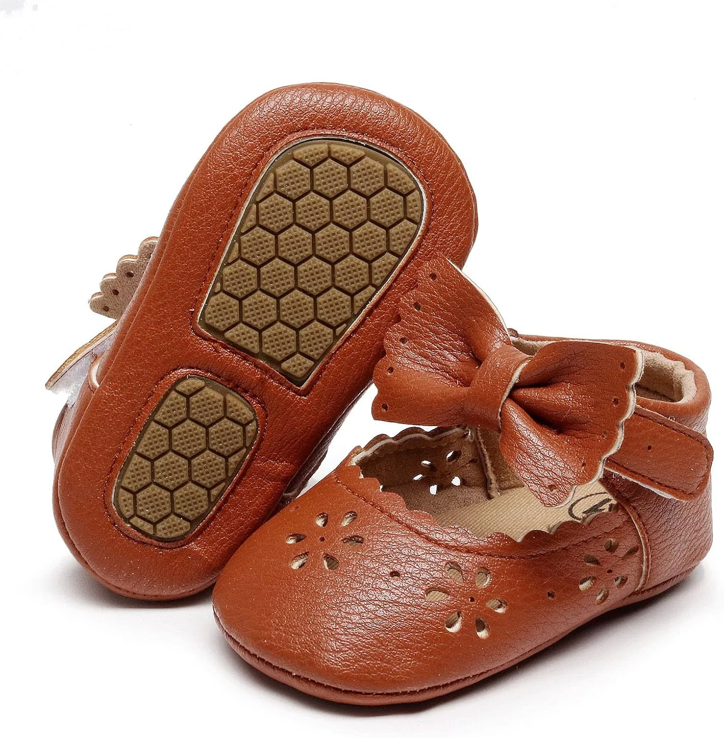 Детские туфли для девочек с бантом First Walkers Shoes, Brown — фото 3