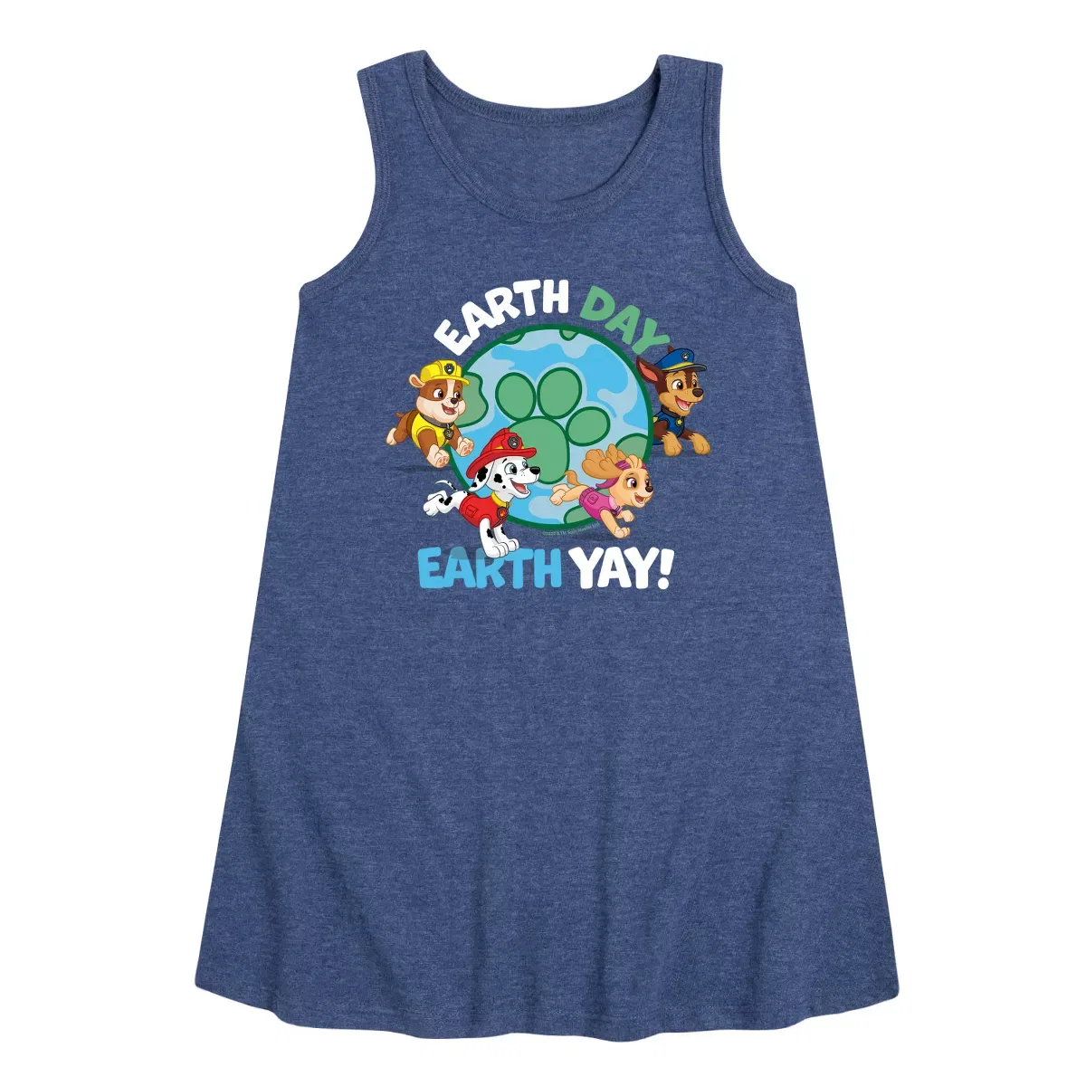 Детское платье-трапеция без рукавов с принтом Paw Patrol Earth Day Yay PAW Patrol, Heather Navy