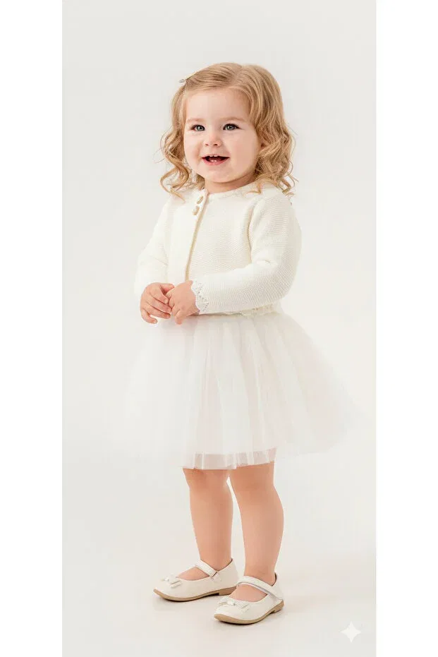 Детское платье для девочек с длинным рукавом Mnk Baby&Kids, Ecru — фото 4