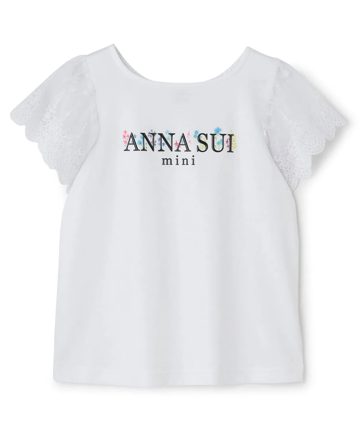 Детская футболка с цветочным принтом и кружевными рукавами ANNA SUI mini, Белая
