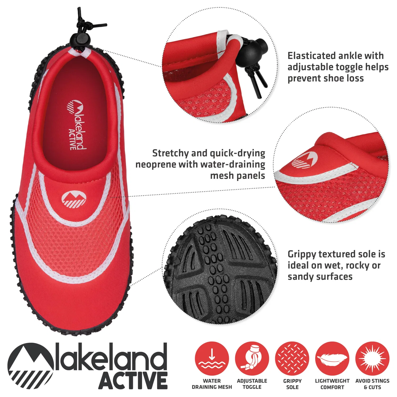 Детские туфли для мальчиков с неопреном Eden Lakeland Active, Red White — фото 4