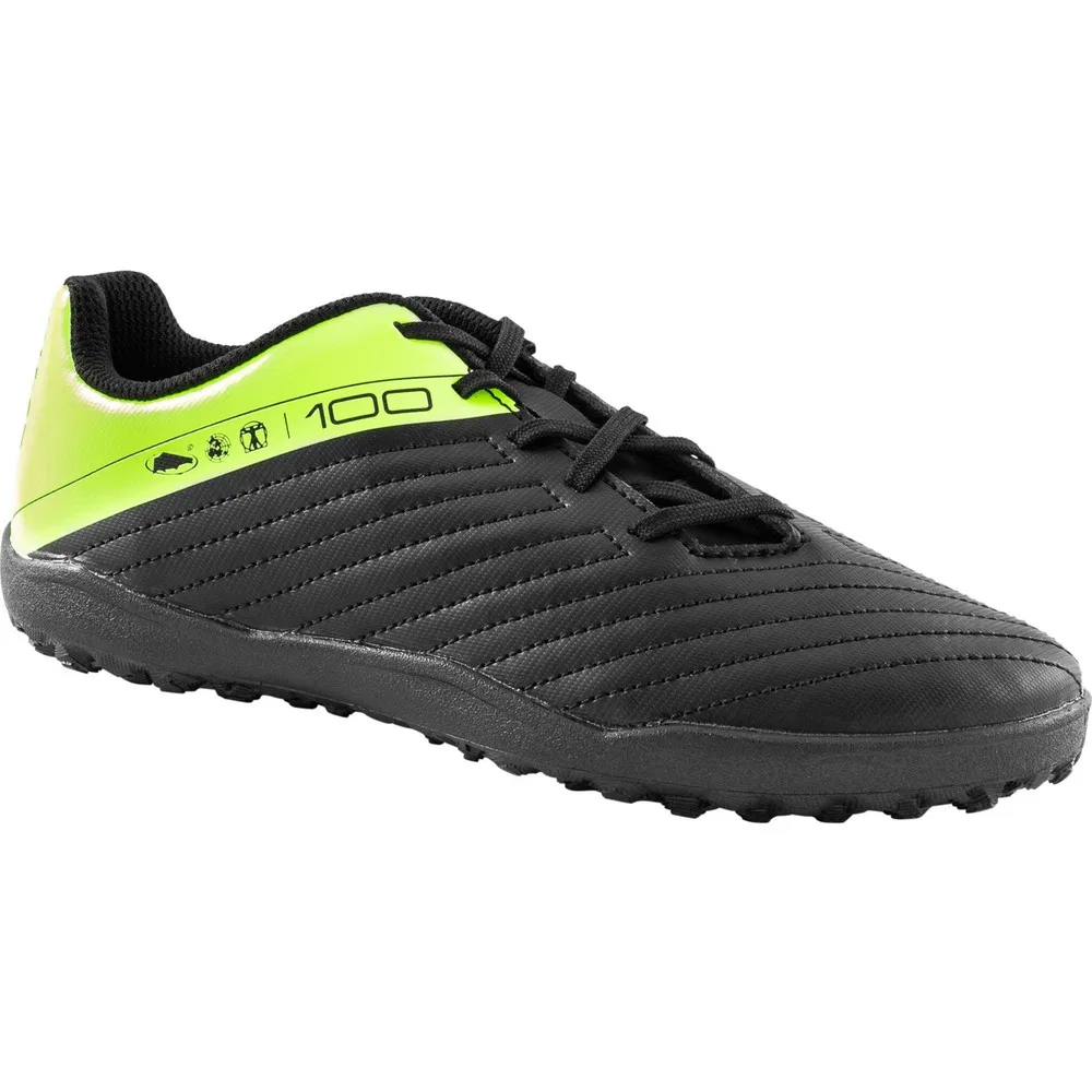 Детские футбольные бутсы для мальчиков с шипами Kipsta 100 Turf, Siyah/Neon Lime Yeşili Decathlon