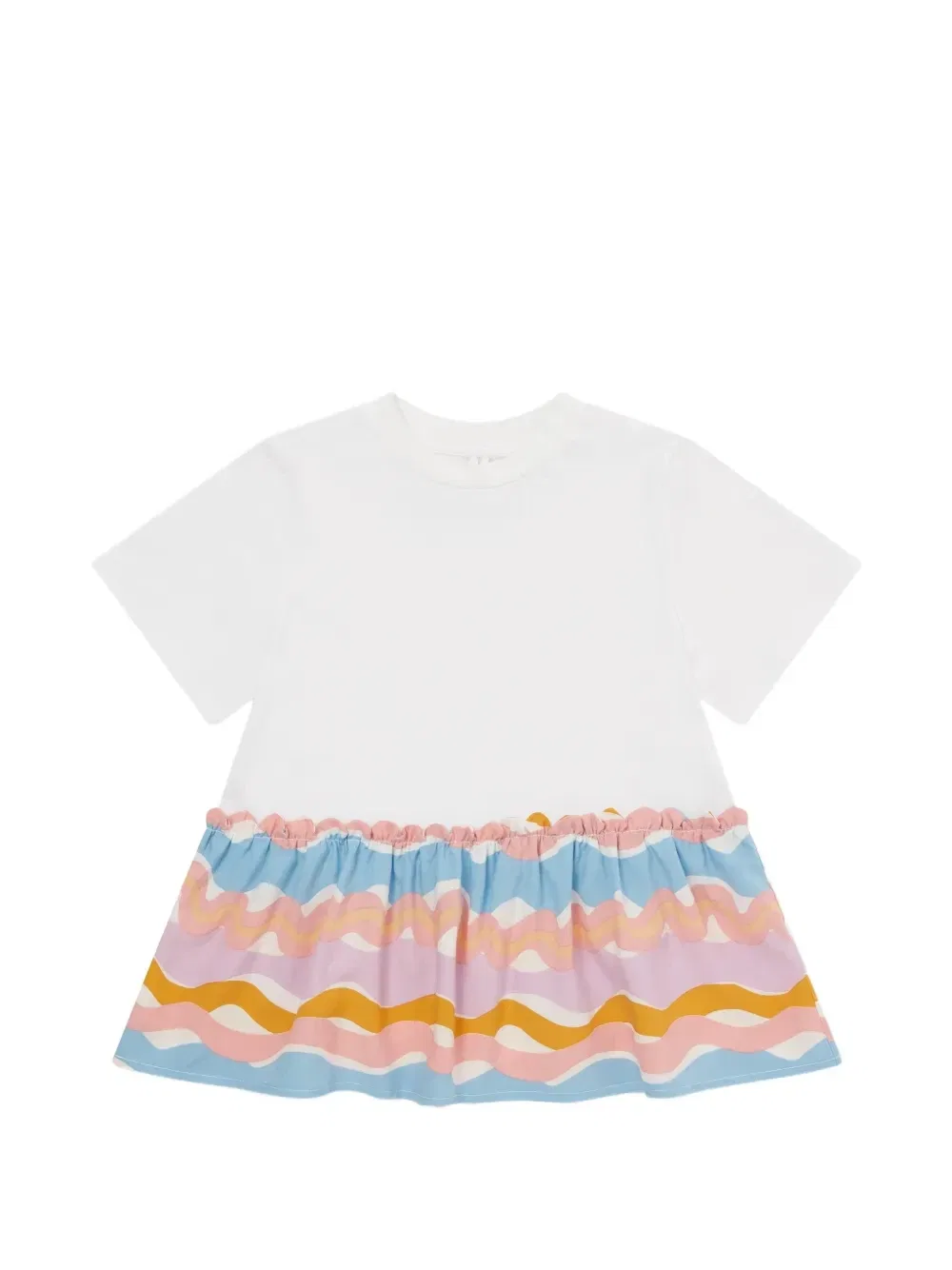 Платье-футболка с воланами по краю и принтом в виде волн Stella McCartney Kids, белый